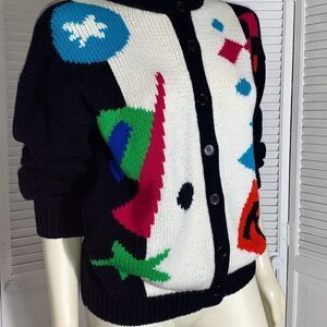 Vintage Exclusive Imports Bright Geometric Acrylic Chunky Knit Cardigan‎ Sweater